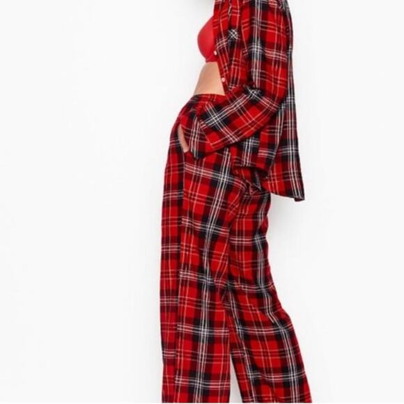 Victoria's Secret Plaid‎ Flannel Red Pajama Set Gold thread M - Picture 11 of 12
